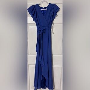 Calvin Klein Royal Blue Maxi Dress with Ruffle Sleeves